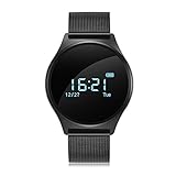Altsommer Smart Watch Bluetooth 0,96 Zoll OLED mit Milanaise Mesh Armband,Sesshafte Erinnerung,Pulsuhr, IP68 Wasserdicht,Multi-Sprachen,Schlafüberwachung für Android,IOS (Schwarz)