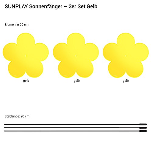 SUNPLAY „Sonnenfänger Blumen“ in GELB, 3 Stück je 20 cm Durchmesser im Set + 70 cm Schwingstäbe - 2
