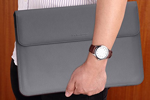 MoKo MacBook Air / Pro 13.3 Zoll Laptop Hülle – PU Leder Tasche Schutzhülle Lederhülle Wallet Case Leather Sleeve Aktentasche mit Karten-Slot für Apple MacBook Air / Macbook Pro 13.3 Zoll, Grau - 4