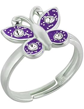SL-Silver Mädchen Damen Ring Schmetterling Kristalle Grösse einstellbar 925 Sterling Silber in Geschenkverpackung