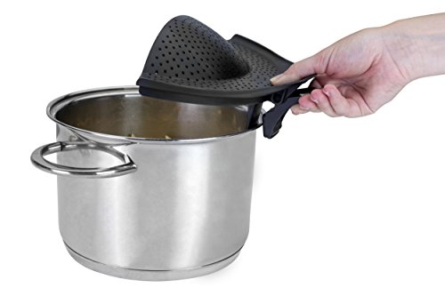 Abgießhilfe für Töpfe 20 bis 28 cm schwarz mit Halteclip - 3