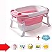 Produktbild XUEPING Baby-Kunststoff-Badewanne, Kinder-Faltbadewanne, Großer Gürtel Mit SitzbadewannenTrapezhalterung Tragbarer Pool Für Schwimmbecken L91 * K60 * H44 2 Farben (Farbe : Pink)