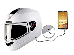 Steelbird SBA-1 7Wings HF Dashing Full Face Helmet with Plain Visor and Detachable Hands-free Device (Regular FIT Medium 580 mm, White)
