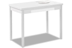 ASTIMESA - Mesa de Cocina Extensible con Tapa de Cristal, con 2 Alas y Cajón - Estructura de Metal Blanco - Color: Blanco - Mesa Cerrada: 100 cm x 60 cm. Mesa extendida: 150 x 60 cm