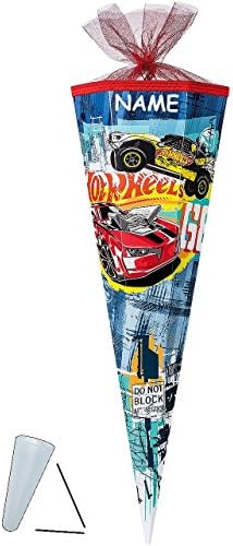 Schultüte - Hot Wheels " Showdown " - 22 cm - incl. NAMEN - mit Tüllabschluß - Zuckertüte - mit / ohne Kunststoff Spitze - für Jungen - Hotwheels Track Fahrzeuge Auto