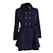 Produktbild URSING Damen Winter Jacke Elegant Slim Fit Winterparka Dicker Parka Mantel Lange Winter Outwear Wintermantel Warm Gefüttert Revers Lange Ärmel Wollmantel Übergangsmantel Zweireihig(Dunkelblau,M)