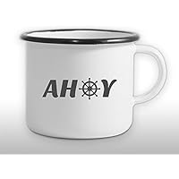 The Manufacture Ahoy Ahoi Boot Schiff Emaille Becher Tasse als Geschenk, weiß Wanderlust Reisen Accessoires Outdoor