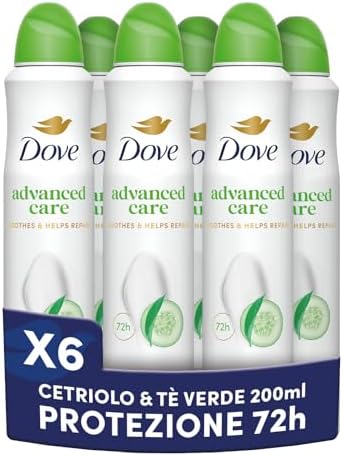 Dove Deodorante Spray Advanced Care Go Fresh Cetriolo Formula Idratante e Delicata, Pelle Asciutta Fino a 72 Ore, Deodorante Uomo e Donna, 6 Pezzi da 200ml