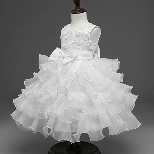 ❤️Kobay Kinder Baby Mädchen Blumen Geburtstag Hochzeit Brautjungfer-Festzug Prinzessin Abendkleid (70/0.5-1Jahr, Weiß) - 2