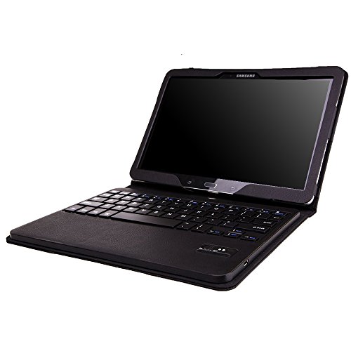 MoKo Abnehmbare Wireless Bluetooth Tastatur Drahtlose QWERTY Keyboard mit PU Leder Tasche Schutzhülle Ledertasche Lederhülle Hülle Case für Samsung Galaxy Tab PRO 10.1 SM-T520N Android Tablet, SCHWARZ