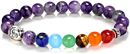 8mm 7 Color Chakra Stone Yoga Meditation Healing Amethyst Buddha Buddhist prayer, Zen Buddhism, Reiki Energy Mala Bracelet