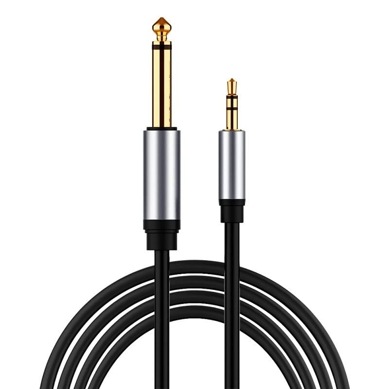 HKeCart-6.35Mm-1/4" Mono Male To 3.5 Mm-1/8" Stereo Ep Male Digital Mic Converter-Trs Audio Cable For Ipod,Iphone,Laptop,Home Theater,Amplifier,Dj Console,Mixers,Guitar 5Mm Thickness 1.5 Meters,Black