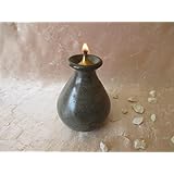 Öllampe Windlicht grau aus Keramik, Ton, ca. 7x10 cm mit Dochthalter und Baumwolldocht, Öllämpchen, Petroleumlampe, Öllicht, Deko-Licht, Garten-Deko, Garten-Licht, Unikat in Handarbeit