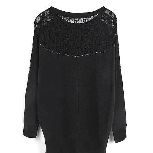 Preisvergleich Produktbild Damen Fledermaus Shirt Bluse Oberteil Damenbluse Spitze M Schwarz Lässig