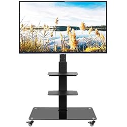 RFIVER Support TV Pied sur Roulette avec Support Pivotant et Réglable Hauteur pour Télé et Ecran Plasma de 37 à 70 Pouces avec 3 Etagères TF5002