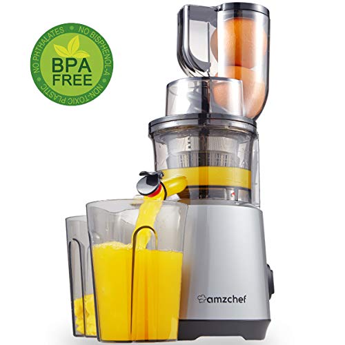 Extracteur de Jus AMZCHEF Extracteur à Jus de Fruits et Légumes Grande Vertical Presse à Froid à Pression Lente avec Fonction Inverse&Moteur Silencieux Jus Tasse|Brosse Sans BPA 240W
