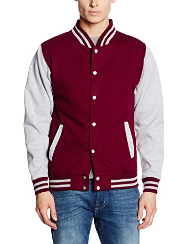 AWDis Varsity Jacket, Chaqueta Bomber para Hombre, Multicolor (Burgundy/Heather), M