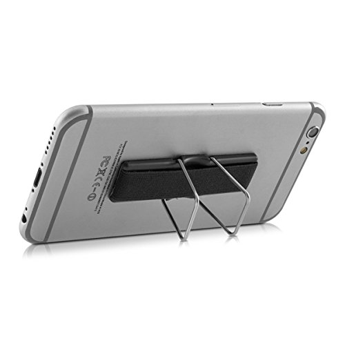 kwmobile supporto per dita per cellulare - sostegno adesivo con cavalletto e fascetta elastica - impugnatura stand universale per smartphone - nero