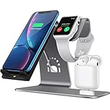 Bestand Aluminum 3 in 1 Apple Watch Airpods and iPhone Charging Station, Qi Fast Charger Dock, Wireless Charge Stand Compatible with iPhone X/8 Plus, Grey (Airpods Charging Case NOT Included)