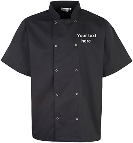 Men's Personalised Embroidery Premier Studded Front Short Sleeve Chef's Black Jacket - PR664