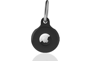 PANJAL Airtag Case with Key Ring, Secure Air Tag Holder, Scratch Resistant Silicone Protective Cover with Keychain for Keys, Handbag, Dog Collar, Luggage and More. Black - Single Pack