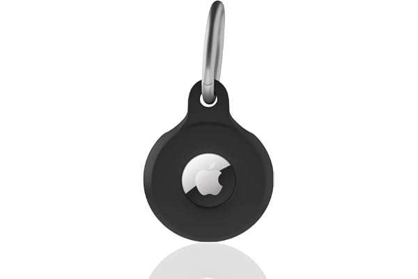 Airtag Étui avec porte-clés sécurisé Air Tag Coque de protection en silicone résistant aux rayures avec porte-clés pour clés, sac à main, collier de chien, bagages et plus encore Noir