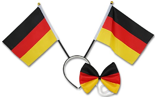 4 x Fan Set Deutschland Haarreif mit Flaggen + Fliege Fanartikel WM EM Fußball