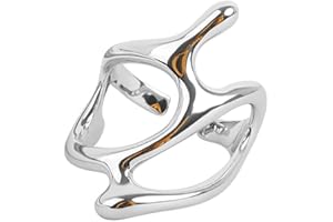 IMINI Punk Irregular Open Ring for Women Girls Sterling Silver Plated Personalized Geometric Hollow out Exaggerated Ring Adjustable Middle Tail Finger Comfort Fit Birthday Xmas Unisex Gifts
