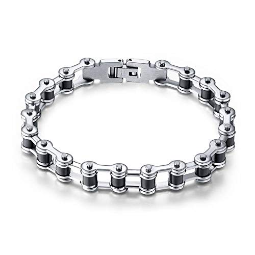 XYAIWD Bracelet Homme，Men's Moto Moto Chaîne Gourmette Bracelet Chaîne Bijoux en Acier Inoxydable avec Joint Silicone
