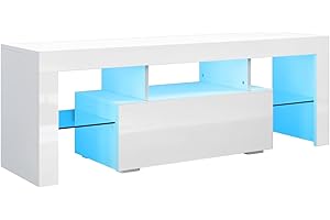 SONNI Armadio per tv, Mobile da TV, Porta la TV con Telecomando e Illuminazione LED a Orientabile il Colore, 130x35x45cm - Bianco
