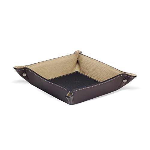 Luni Taschenleerer Leder, Handgearbeitet in klassischem italienischem Stil, Ordentlich Tablett, Braun (19×19 cm) - 2