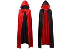LKNBIF Capa Negra y Roja de Capucha, Disfraz de Bruja con Capucha para Halloween Unisex Adulto Niños Disfraz de Halloween Fiesta Disfraces Vampiro Traje(Negra y Roja, S)