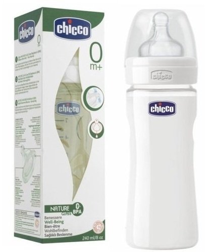 CHICCO BABY NATURE GLASS SILICON FEEDING BOTTLE 240ml