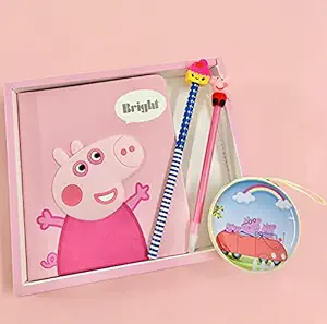 Le Delite Unicorn Cartoon Pig Gift Combo Set for Girls Boys Kids in Piggy Notebook Diary with Pen , Coin Pouch tin case , Box , Pencil Eraser , Stylish Cute School Notebook Copy Journal Secret
