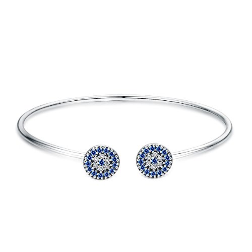 Goxo Bracelet ouvert en argent sterling 925 avec zircones cubiques pour femmes Motif mauvais il Bleu
