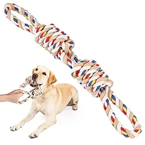 PinPon Dog Rope Toys, 2 Grip Loops 2 Knots Interactive Tough Cotton Rope Chew Puppy Teething Toys, for Large Medium Small Dogs