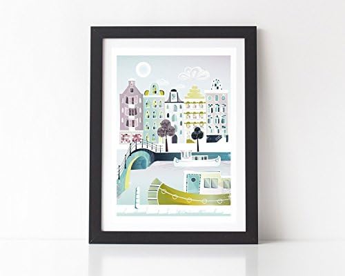 Amsterdam Print, Bridges and Canal Boats, Wall Art Poster. Options available in A4, A3, A2 paper sizes