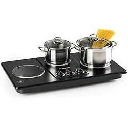 Klarstein Potzblitz Triple - Plaque de cuisson réglable en continu de 3 plaques, Puissance de 3300 W, Casseroles de 15 à 18 cm de diamètre, Surface en vitrocéramique, LED, Noir