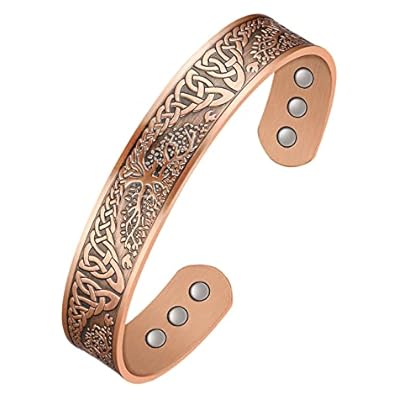 Jecanori Copper Magnetic Bracelets For Men Women,tree Of Life Pattern Solid Copper Brazaletes With 6pcs Ultra Strong Magnets,adjustable Size Cuff Bangle With Jewelry Gift Box