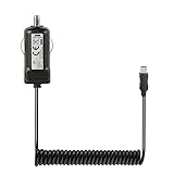 Zigarettenanzünder Ladekabel zum Aufladen von mini USB Geräten. Federeffekt des elastischen Spiralkabels verhindert Kabelsalat beim Anschluss Ihrer Geräte