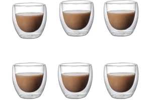 PANLOUTING 6 Pièces | Verres à Shot Expresso Tasse à Café 80ML | Tasses à Expresso à Double Paroi | Thermo-Isolées | Parfait pour Café Latte Cappuccino Thé Américain