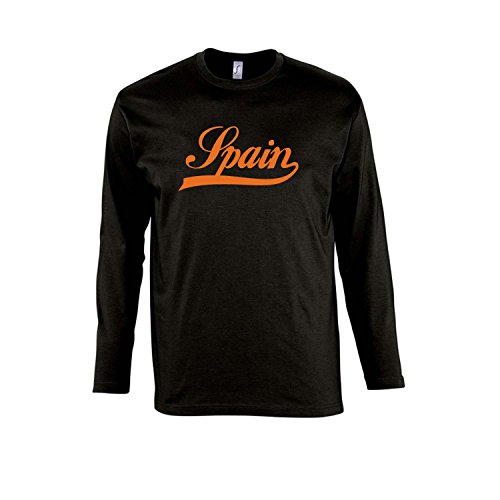 Spanien Oldschool Spain Fussball EM WM FAN – Herren Langarm Longsleeve T-Shirt S-XXL , Deep black – orange , XXL