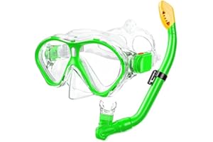 Gintenco Kids Snorkel Set, Diving Mask Dry Top Snorkel Set Kids, Anti-Fog Panoramic Snorkel Mask Impact Resistant Tempered Glass, Snorkelling Gear with Breathing Tube for Youth Junior Girls Boys