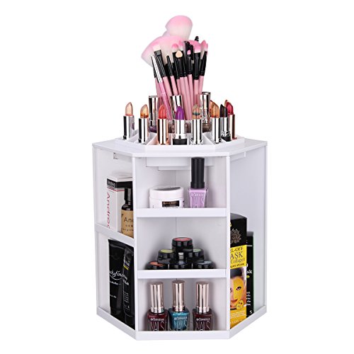 LuckyFine 360° Drehung Aufbewahrungsdosen Schmuckkasten Aufbewahrung Kosmetikum Makeup Box weiss - 3