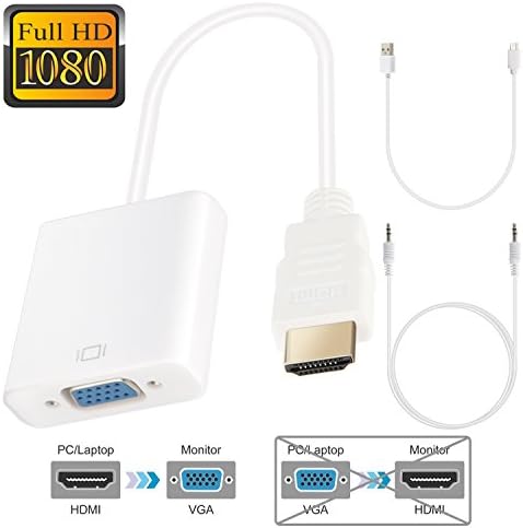 HDMI to VGA 1080P Active HDTV HDMI to VGA Converter Adapter Gold Plated High-Speed M/F For PC TV Laptops DVD Players and Other HDMI Devices (HDMI to VGA +3.5mm Audio + Micro USB)