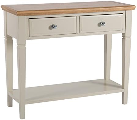 Donington White Painted 2 Drawer Large Console Table with shelf including Light Oak Top | Wooden Telephone Table