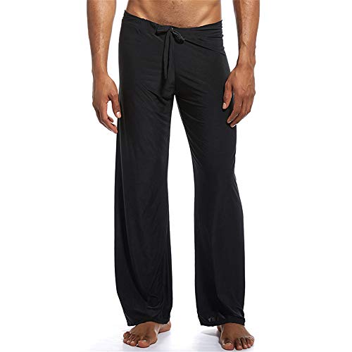 Preisvergleich Produktbild Swallowuk Herren Schlafanzughose Hose Lang Unterwäsche Casual Hosen Nachtwäsche Pyjamahose Verstellbarem Elastik Bund Schlafen Yoga Sport Pants (L, Schwarz)