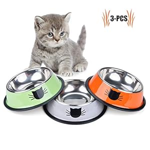 Legendog Cuencos para Gatos, 3 Piezas Cuencos Antideslizantes de Acero Inoxidable Comida Cuencos para Gatos