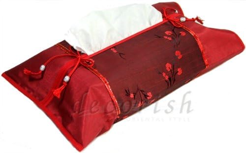 Artiwa Red Silk Kleenex Tissue Box Cover with Red Oriental Floral New