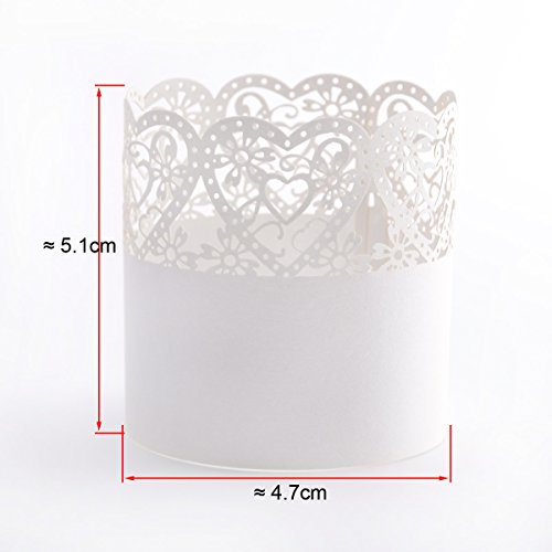 25 x Laser Cut Herz Motiv Papier Wrapper Kerzenhalter Teelichthalter Halter für Teelichter Gartenlicht Windlicht Halter Weihnachten Wohnung Zimmer Deko Tischdeko - 5